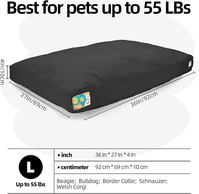 Sytopia 36 Inch Canvas Dog Bed for Large and Medium Dogs, Outdoor and Indoor Pet Bed, Waterproof Washable Removable Cover, Patio Pet Pad, Black