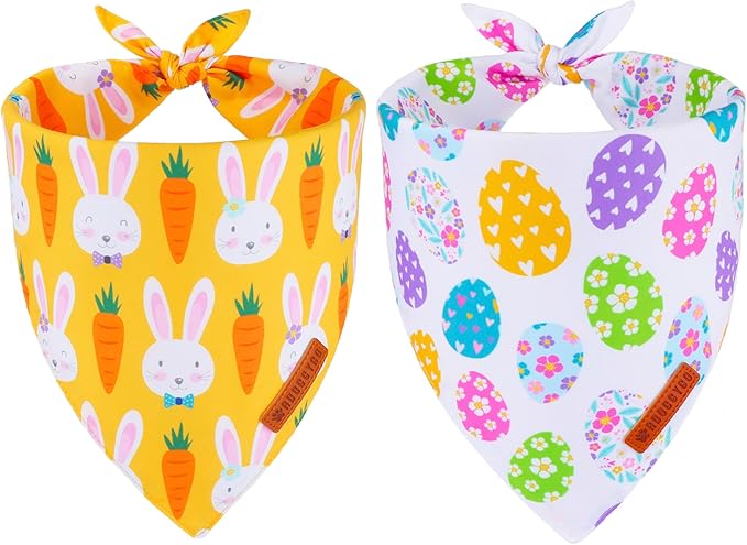 ADOGGYGO Easter Dog Bandana, Egg Rabbit Carrot Pet Scarf, Premium Durable Fabric, White Orange Easter Bandanas for Extra Large Dogs Pets (X-Large)