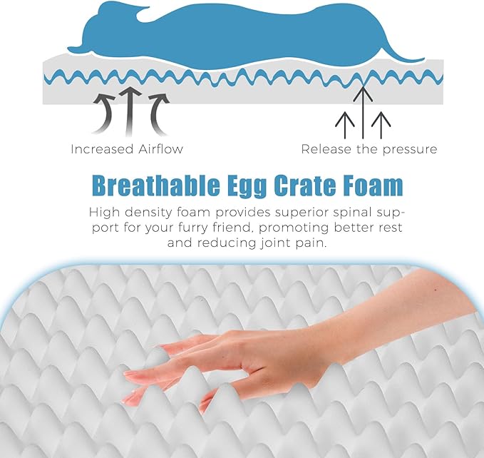 Orthopedic Outdoor Waterproof Dog Beds for Large Dogs, Washable Crate Bed with Egg Crate Foam Pet Bed Mat and Removable Oxford Fabric Cooling Cover Bed,41"x 29", Blue