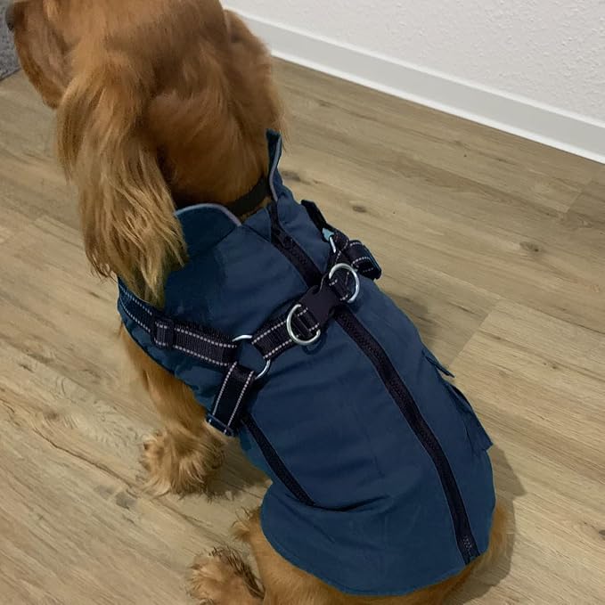 Dog Winter Coat with Harness Built-in | Waterproof Dog Jacket with Zipper & Fleece Lining | Reflective Cold Weather Coat for Small Medium Large Dogs