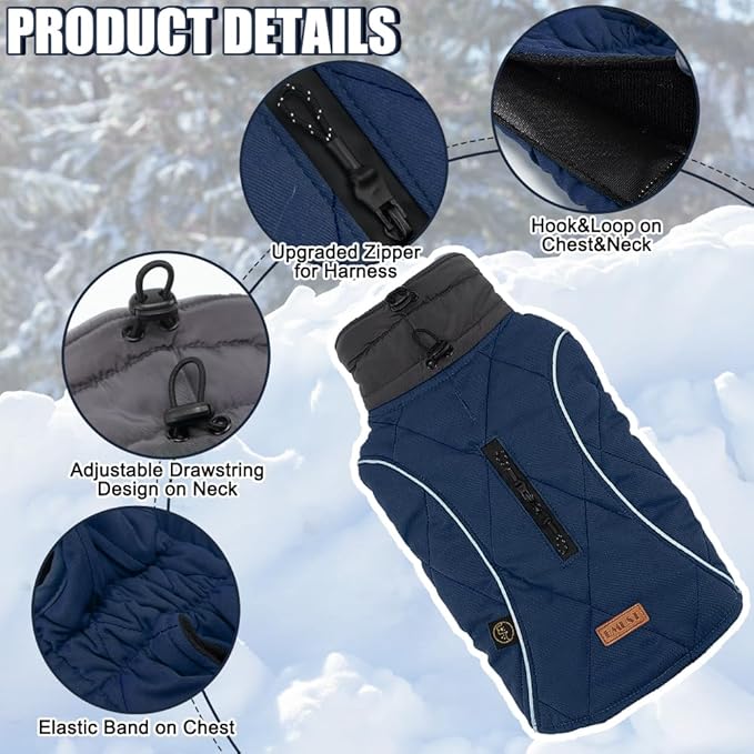 EMUST Dog Jackets, Small/Medium/Large Dog Coat for Winter, Pet Cold Winter Jacket for Large Dogs, Dark Blue, XL
