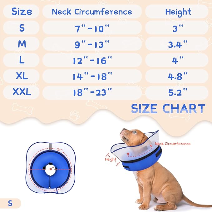 Supet Raised Inflatable Dog Cone Collar to Stop Licking, Soft Dog Cone Alternative After Surgery, Pet Neck Donut Collar for Small Medium Large Dogs