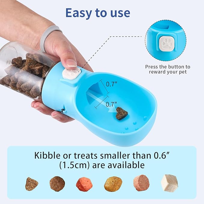 Colorday Handheld Dog Treat Dispenser Built-in Clicker & Treat Pouch, Slow Feeder for Puppy Training Walking Hiking Traveling (6.7 OZ, Blue)