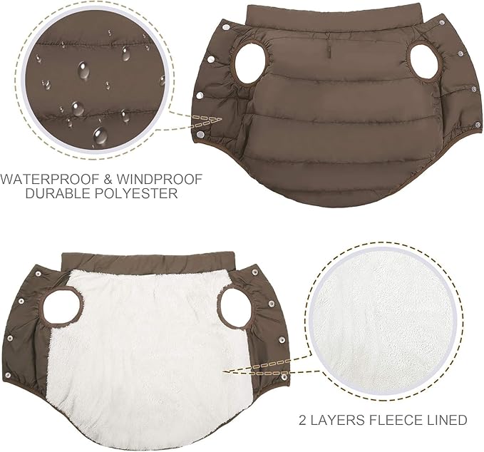 ASENKU Dog Winter Coat - Waterproof Windproof Dog Jacket, Warm Snowproof Doggie Puffer Vest for Cold Weather, Lightweight Snow Coats for Small Medium Large Dogs(M, Coffee)