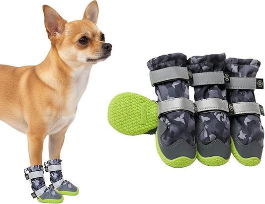 Spark Paws Dog Shoes, Waterproof Dog Boots for Medium to Large Dogs, Non Slip, Breathable Dog Booties and Paw Protectors - 4PCS Doggie Hiking Boots with Reflective Straps, Gray Camo, Size 1