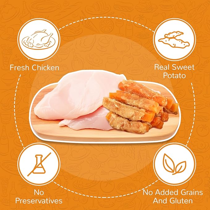 Dog Treats Chicken Jerky Wrapped Sweet Potato, Natural Ingredients w/Taurine, Grain Free Dog Treats, 12.5 oz