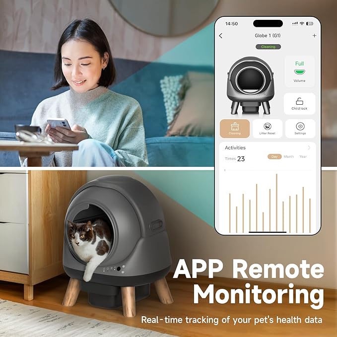 Self Cleaning Litter Box, LAGBY G1 Automatic Litter Box for Cats, Large Robot Cat Litter with Odor Control Anti-Pinch Safety Protection Included Liners and Mat