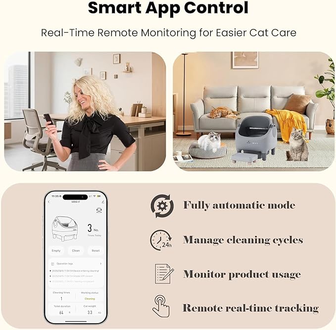 Upgraded Automatic Litter Box Self Cleaning, with Raised Step, Open Top Large Capacity for Multiple Cats, Odor Control & Safety Protection & Smart App Control Health Monitoring & Quiet Operation