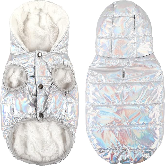 Windproof Waterproof Dog Coat Fleece & Cotton Lined Warm Jacket, Cold Weather Pet Apparel Clothes Vest for Small to Large Dogs (L, Silver)