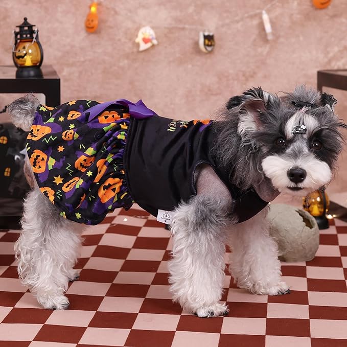 CuteBone Halloween Dog Dresses Velvet Holiday Small Dogs Clothes Onesie Pet Apparel Girl Puppy Skirt with Bow Hair Rope CVA41L-D