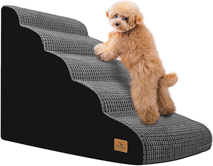 5-Step Dog Stairs for High Beds and Couch, Foam Ramp with Durable Non-Slip Waterproof Fabric Cover, Grey Pet Stairs for Small Dogs' Joints
