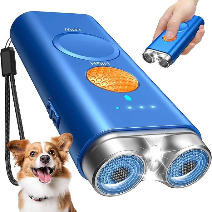 Dog Bark Deterrent Device, 3-in-1 Anti Barking Device for Dogs Barks No More Ultrasonic Dog Training 50ft Rechargeable Portable 2X Power Emitters for Behavior Correction Safe & Effective for All Dogs