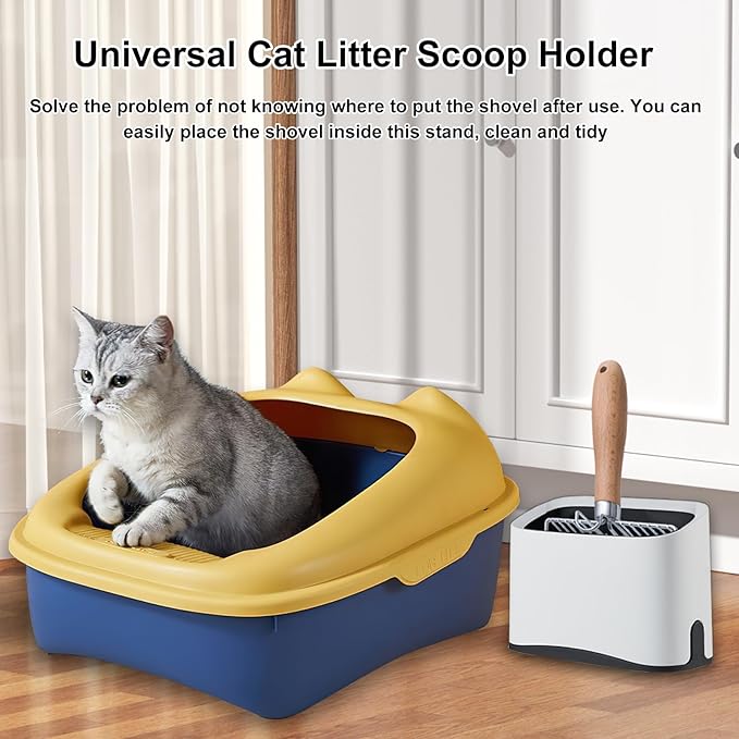 Cat Litter Scoop Holder, Universal Scooper Storage for Any Kitty Shovel, Durable Removable Scoop Stand with 2 Rolls of Garbage Bags, Suitable for Most Metal and Plastic Litter Scooper, White