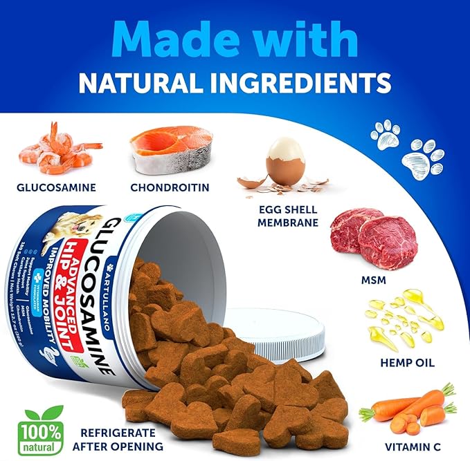 Glucosamine for Dogs - Hip and Joint Supplement for Dogs with Arthritis - Chews with Chondroitin, Hemp Oil, MSM - Canine Joint Pain Relief Health - Mobility Support for Large Breeds - 180 Soft Treats
