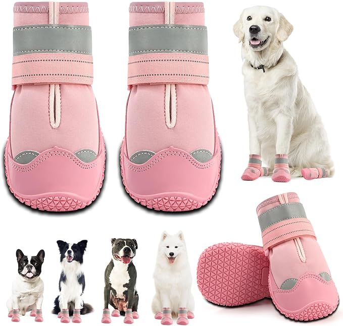 Dog Shoes for Large Dogs, Medium Dog Boots & Paw Protectors for Hardwood Floors, Outdoor Dog Booties for Hot Pavement Winter Snow Hiking, Waterproof Dog Shoes with Reflective Strips Size 7