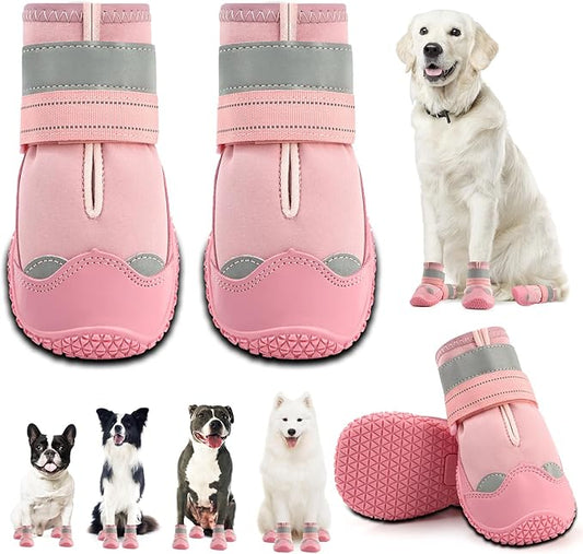Dog Shoes for Large Dogs, Medium Dog Boots & Paw Protectors for Hardwood Floors, Outdoor Dog Booties for Hot Pavement Winter Snow Hiking, Waterproof Dog Shoes with Reflective Strips Size 6