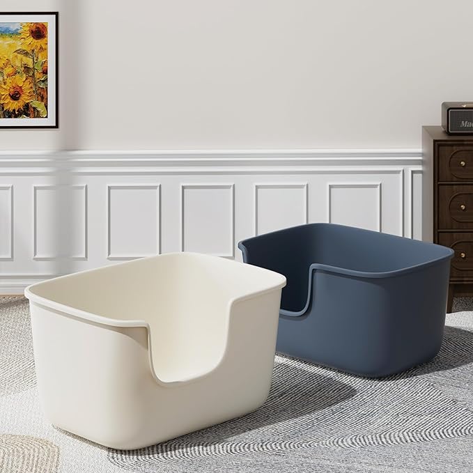 Vealind Large High Sided Cat Litter Box for Indoor Cats 22.2"×14.9"×12" Tall Litter Boxes with High Back Deep Wall XL Kitty Litter Boxes (Grey)