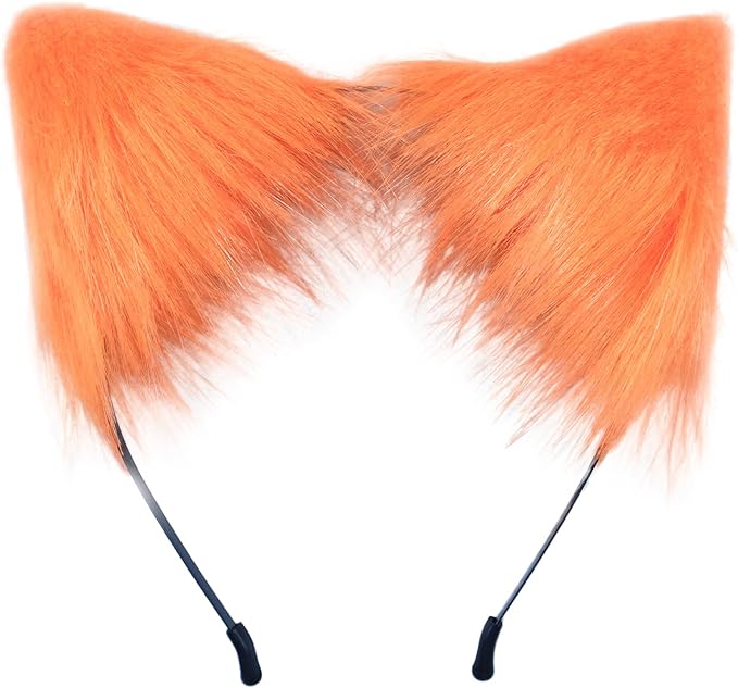 Cat Ears and Wolf Fox Animal Tail Cosplay Costume Faux Fur Hair Clip Headdress Halloween Leather Neck Chocker Set