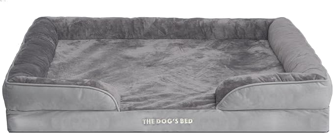 The Dog’s Bed, Orthopedic Standard Foam Waterproof Dog Bed with Standard Support, XL Silver Grey Plush, Waterproof, Supportive Dog Bed with Replaceable Covers
