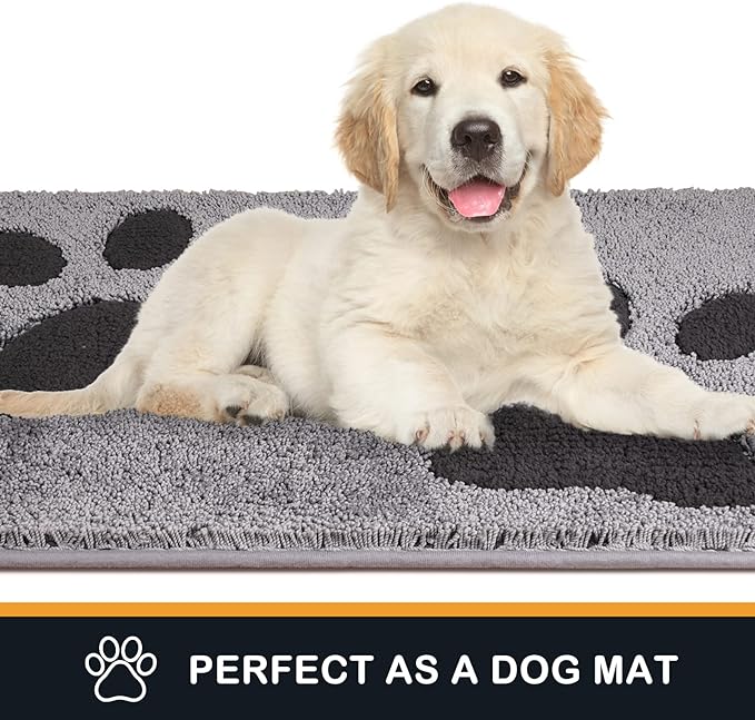 PURRUGS Dirt Trapping Door Mat 32" x 70", Non-Skid/Slip Machine Washable Microfiber Entryway Rug, Dog Doormat, Super Absorbent Welcome Mat for Muddy Wet Shoes and Paws, Grey
