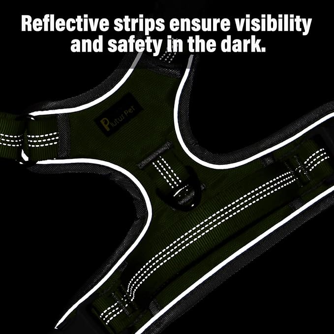 Plutus Pet No Pull Dog Harness, Release at Neck, Reflective Adjustable Dog Vest Harness, Easy Control Handle for Walking, for Small Medium Large Dogs, Green, L