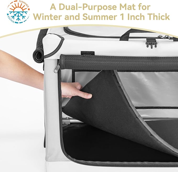 PETSFIT Portable Dog Crate, Soft Dog Crate - 36 Inch Easy Set-up, Light, Sturdy, Comfy Inside with Thicken Mat, Collapsible Crate for Home and Travel Light Grey
