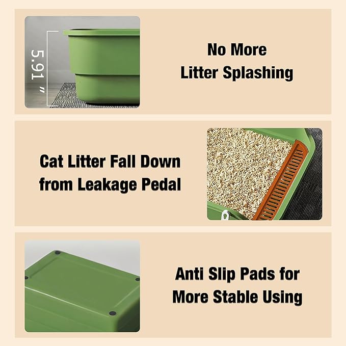 Gefryco Extra Large Cat Litter Box with High Sides, Side Entry Kitty Litter Boxes for Indoor Cats, Anti Splashing (Green)