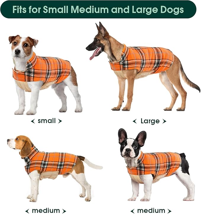 Kuoser Warm Dog Coat, Waterproof Dog Jacket for Extra Large Dogs, Adjustable Durable XXL Doggie Winter Coat Reversible Puppy Cold Weather Apparel from Small to Large Breed, Orange XXL