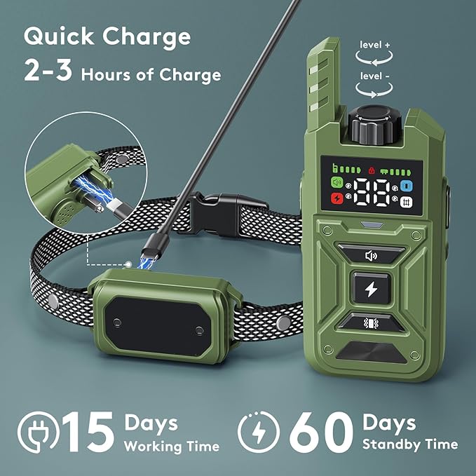 Wireless Dog Fence & Training Collar – Waterproof Electric Fence System with Remote, Pet Containment, Adjustable Range 33–1000ft, Safe Shock/Vibration/Beep Modes (Green)
