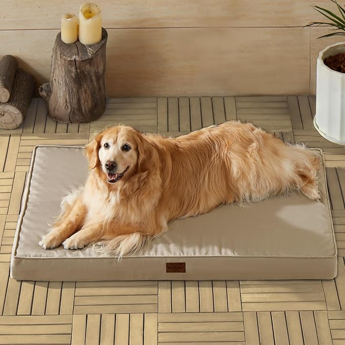 BFPETHOME Outdoor Dog Bed for Large Dogs, Waterproof, Orthopedic with Removable Washable Cover, Egg Crate Foam Mat (47 x 29in, Beige)
