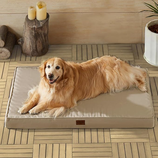 BFPETHOME Outdoor Dog Bed for Large Dogs, Waterproof, Orthopedic with Removable Washable Cover, Egg Crate Foam Mat (47 x 29in, Beige)