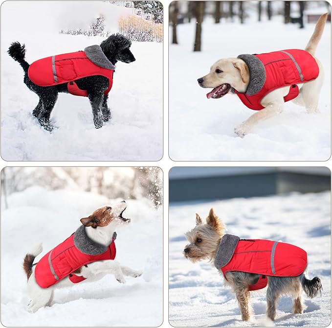 Doglay Dog Coat, Waterproof Dog Jacket Pet Winter Coat for Cold Weather with Thicken Furry Collar, Reflective Puppy Winter Jacket Warm Fleece Lining for Small Medium Large Pets