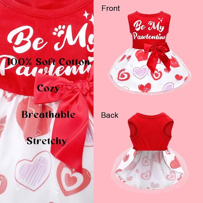 Dog Valentines Day Clothes Be My Pawlentine Dog Valentines Outfit Red Tulle Dog Dress with Bowknot for Small Medium Large Dogs Cat Girl