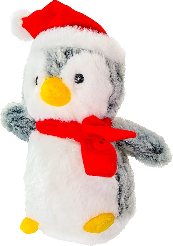 Giftable World Holiday Plush Pet Toy Fun for Christmas Designs with Squeaker Dog Chew Toy (9" Penguin w/Santa Hat)
