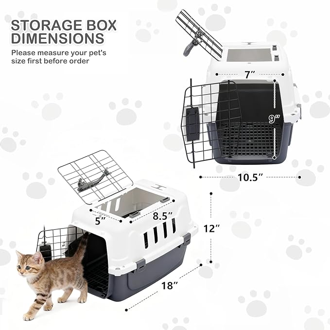 MoNiBloom 18-Inch 2-Door Top Loading Cat Carrier, Plastic Dog Crate Hard-Sided Dog Travel Carrier for Small Dogs and Cats, Ventilation and Security Lock Design for Pets up to 10 lbs (Grey)