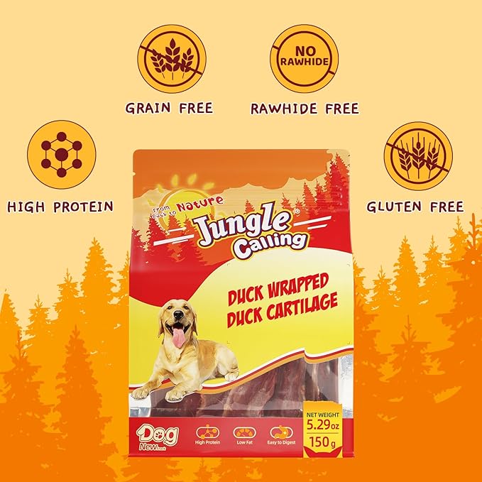 Jungle Calling Duck Wrapped Bones Dog Treats, Made with Real Meat & Cartilage, Rawhide Free Dogs Snacks,Healthy, Easily Digestible, and High Protein Chews Bone Treat
