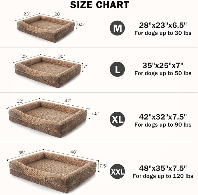 INVENHO Orthopedic Large Dog Bed, Egg-Crate Memory Foam Dog Couch with Washable Removable Cover, Waterproof Lining and Nonskid Bottom