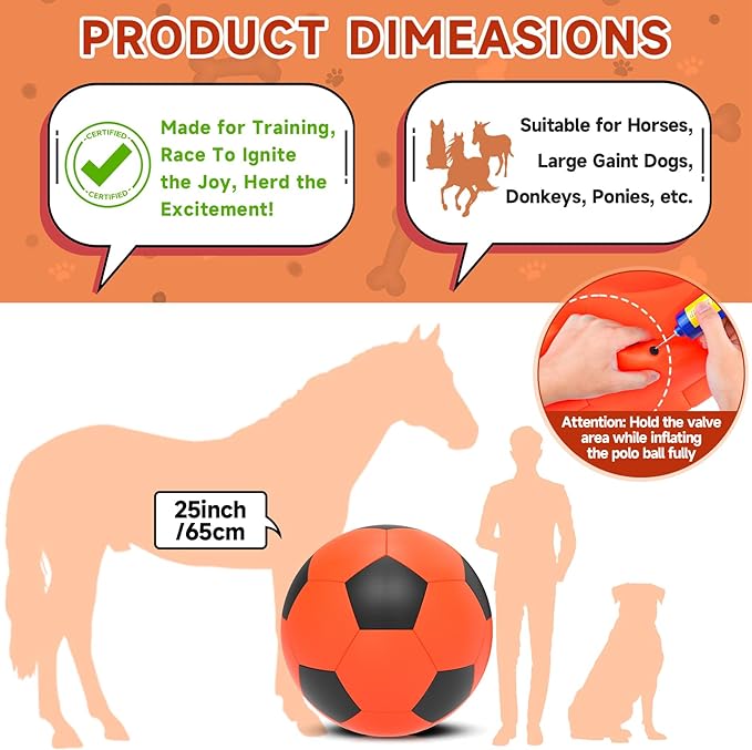 QDAN Herding Ball for Dogs, 25 inch Dog Balls, Giant Dog Toys Horse Toy, Herding Ball for Australian Shepherd, Orange