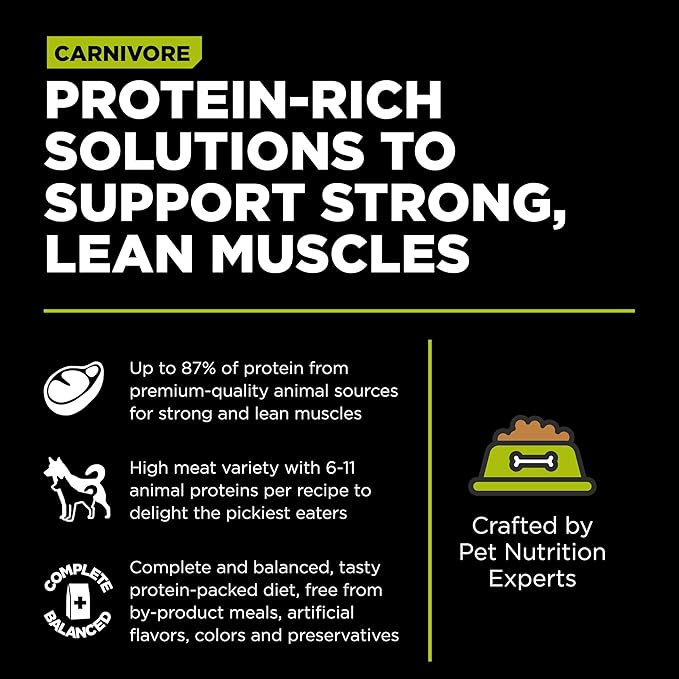 Go! Solutions Carnivore, Grain-Free, Protein Rich Dry Dog Food, Chicken, Turkey and Duck Puppy Recipe, Small Kibble, 22 lb Bag