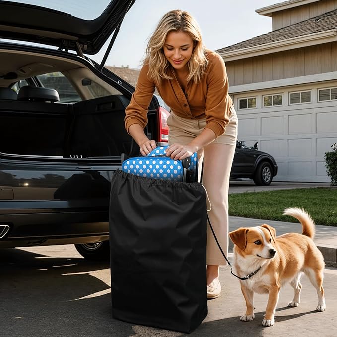 Magshion 3-Wheel Pet Stroller, Foldable Travel Jogger for Small & Medium Dogs & Cats (Up to 33lbs), Lightweight Carrier with Breathable Mesh Cover, Cup Holder & Storage Basket, Sky Blue Polka Dots