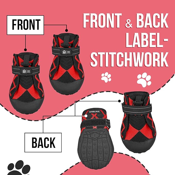 Dog Shoes for Large Medium Size Dogs, Waterproof Anti Slip Red Dog Boots&Paw Protectors for Winter Snow, Summer Hot Pavement, Dog Booties for Outdoor Walking Hiking Hardwood Floor