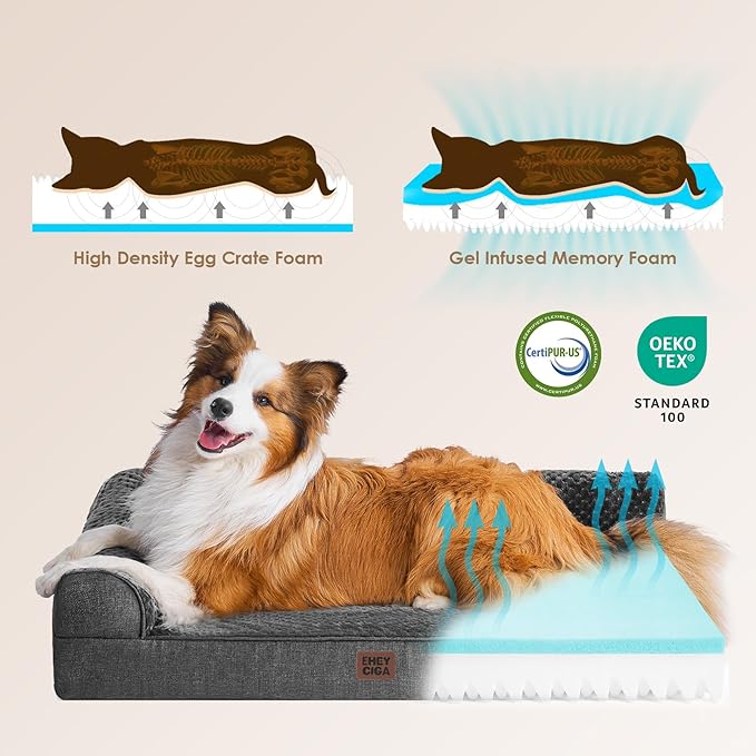 EHEYCIGA Memory Foam Orthopedic XL Dog Bed, Washable Dog Bed with Waterproof Lining Removable Cover, Extra Large Dog Bed Sofa with Nonskid Bottom XLarge Pet Couch Bed, 44x32 Inches, Dark Grey