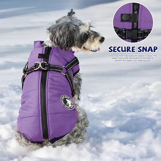 Gyuzh Dog Coat with Harness Puppy Coats Small Dog Harness Jacket Winter Waterproof Jackets for Smal Medium Large Dogs