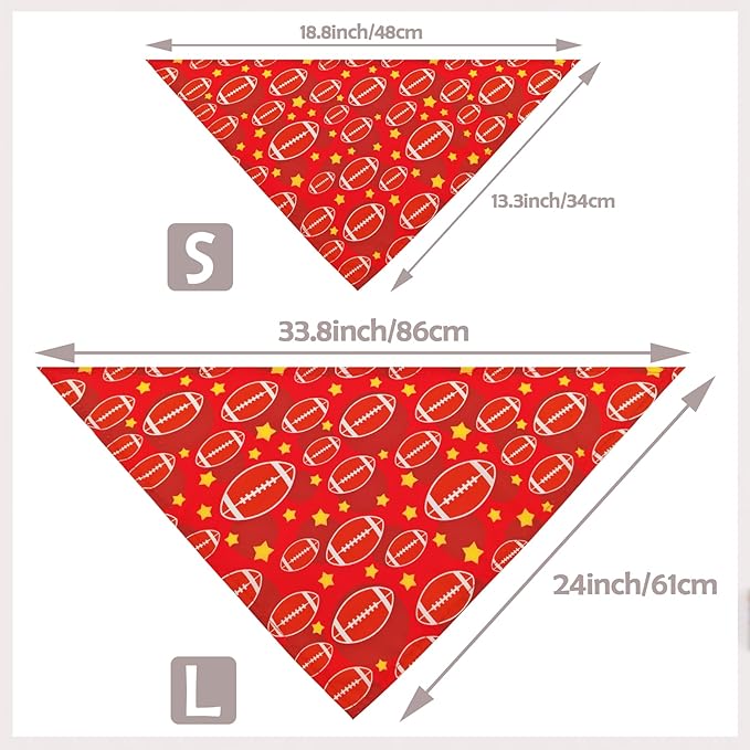 7 PCS Football Dog Bandanas for Large Dogs Breed 33 Inch Sewing Hemming Dog Bandanas Print One Side XL Drool Bibs Game Day Grooming L