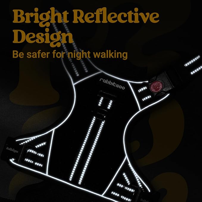 rabbitgoo Dog Harness Medium Sized, No Pull Pet Harness with Soft Padded Handle, Adjustable Reflective Vest with 3 Buckles, Easy Walking Harness with 2 Leash Clips, Black, M