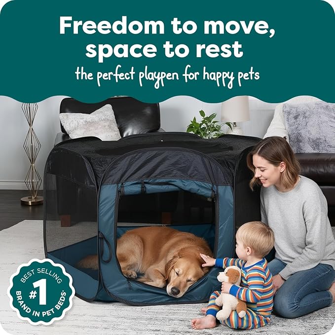 FurHaven Portable Pet Playpen for Dogs & Cats, Extra Large Indoor Kitten Playpen with Mesh Sides, Foldable Dog Playpen for Small Dogs, Pop Up Travel Dog Pen, X-Large, Sailor Blue
