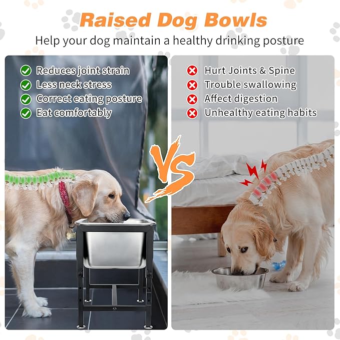 3 Gallons Elevated Large Dog Water Bowl, 4 Height Adjustable Stainless Steel Raised Dog Bowls with Stand, Indoor Outdoor Pet Water Bowl Relief Joint Pressure Pet Dishes for Dogs Easy Clean