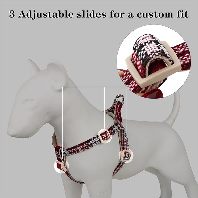 Plutus Pet Cotton Hemp Step in Dog Harness, Sustainable, Lightweight and Escape-Proof, Quick Fit Dog Harness for Puppy Small Medium and Large Dogs, Red Plaid, M