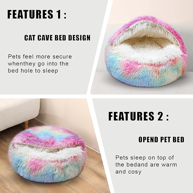 Cat Beds for Indoor Cats,Cat Cave for Puppy and Kitty,Calming Small Dog Bed for Small Dogs with Cover Cave,Cozy Warming Fluffy Washable Anti-Slip Pet Sleeping Bag(20 * 20inch,Dazzle)