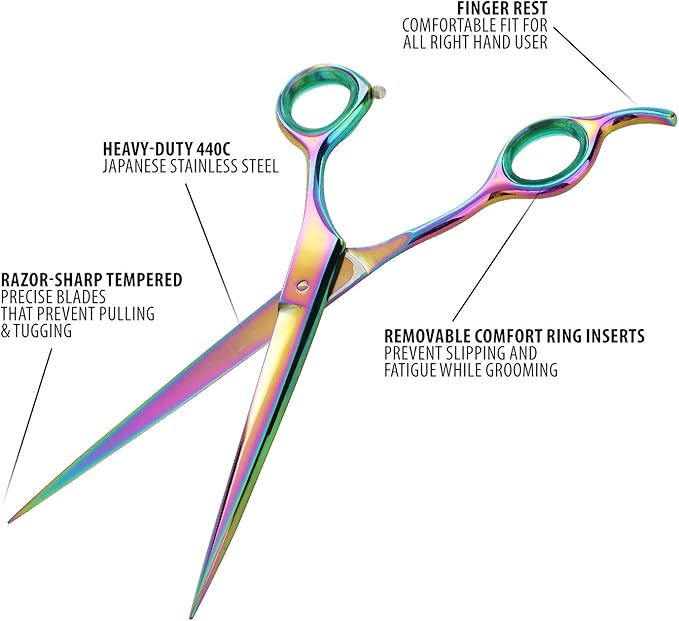 Sharf Rainbow 8.5 Inch Dog Trimming Scissors for Grooming - Effortless Grooming Performance - Durable Blades for Flawless Results - Professional and Beautiful Dog Cutting Scissors for Grooming
